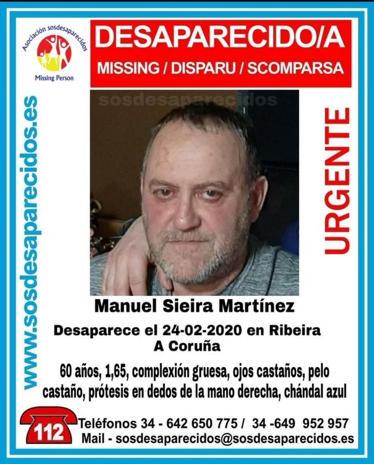 Manuel Sieira Martínez, home de 60 anos desaparecido en Ribeira (A Coruña).. SOS DESAPARECIDOS 