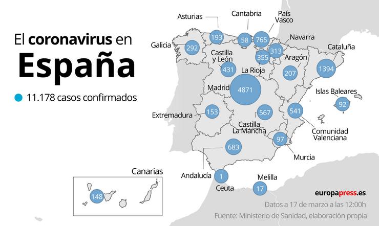 Mapa do estado do coronavirus en España