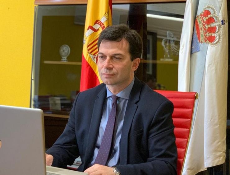 O secretario xeral do PSdeG, Gonzalo Caballero, pariticipa na reunión por videoconferencia con Alberto Núñez Feijóo e o resto de líderes políticos de Galicia. PSDEG