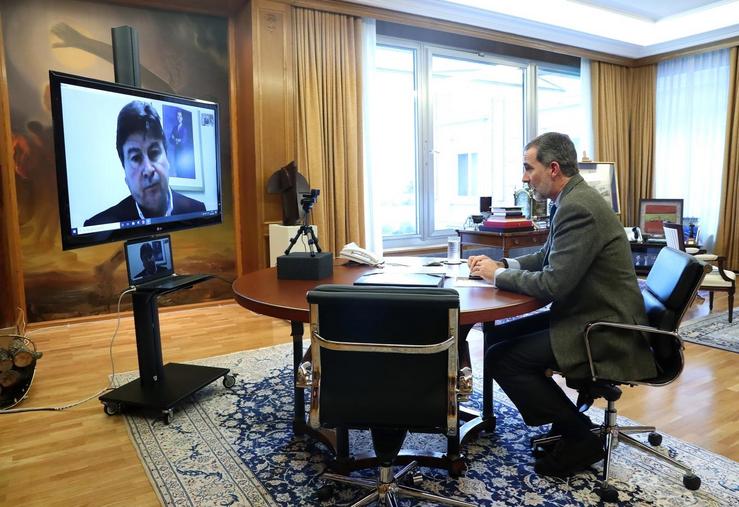 O Rei mantén unha videoconferencia co Presidente da Federacion Galega de Confrarías, José Antonio Pérez Sieira. CASA REAL 