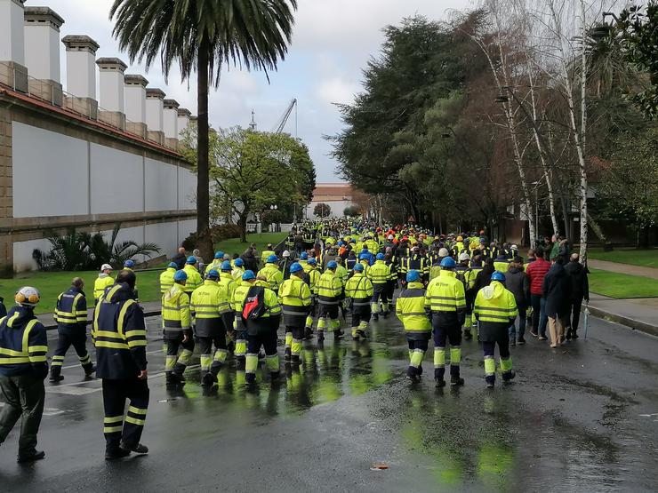 Traballadores de Navanti e auxliares protestan en Ferrol. / Europa Press