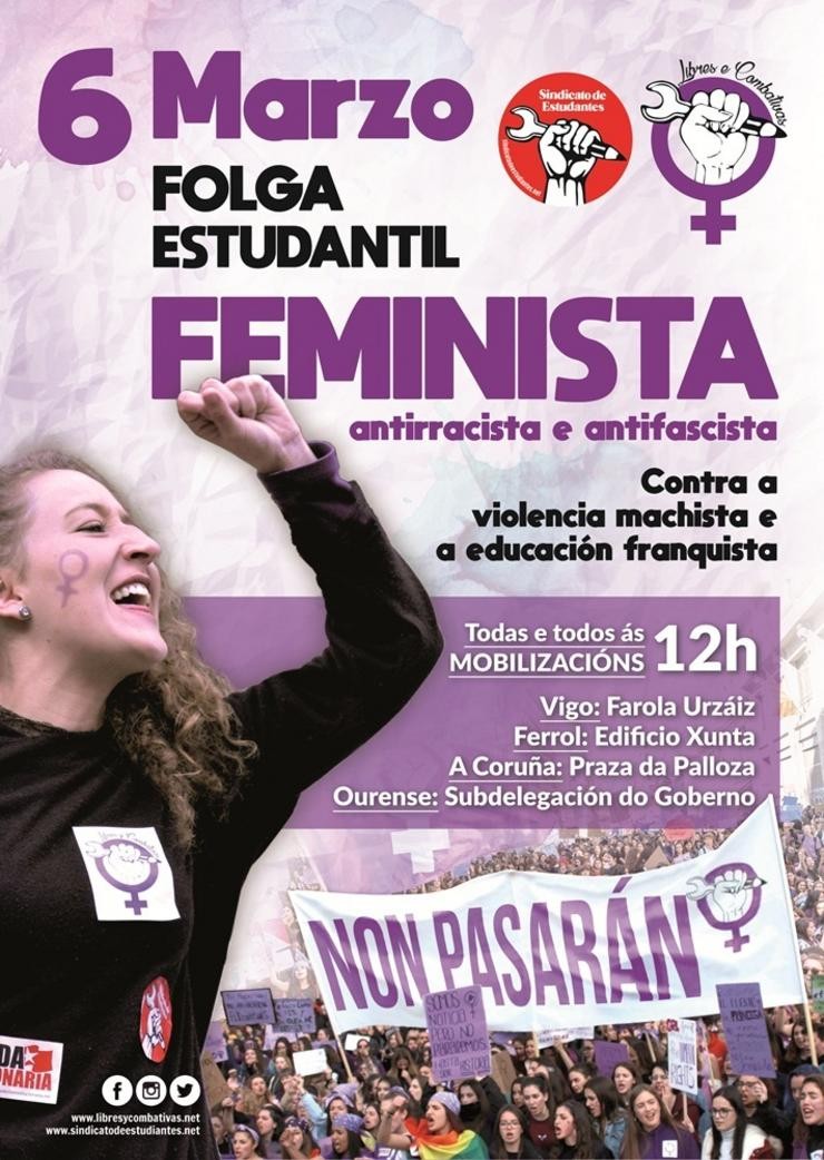Cartel da folga estudantil feminista do 6 de marzo. SINDICATO DE ESTUDANTES 
