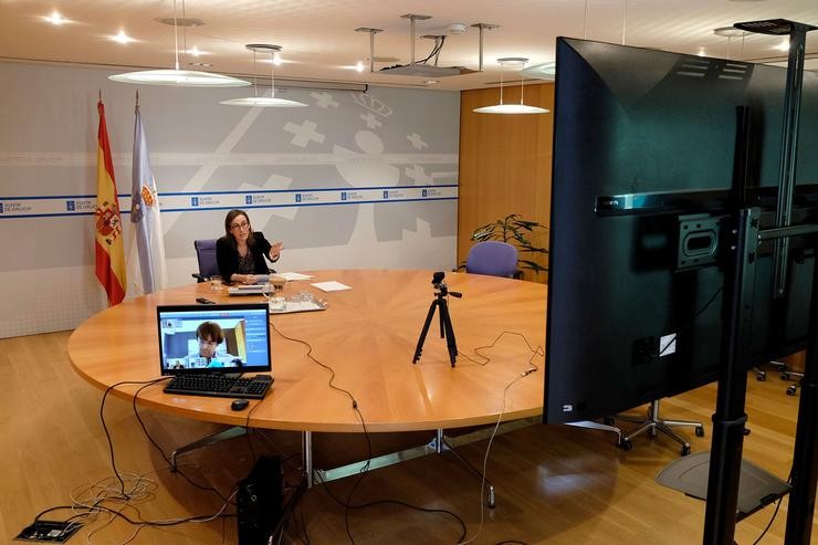 A conselleira de Infraestruturas, Ethel Vázquez, mantén unha videoconferencia co sector da construción.. Xunta de Galicia 