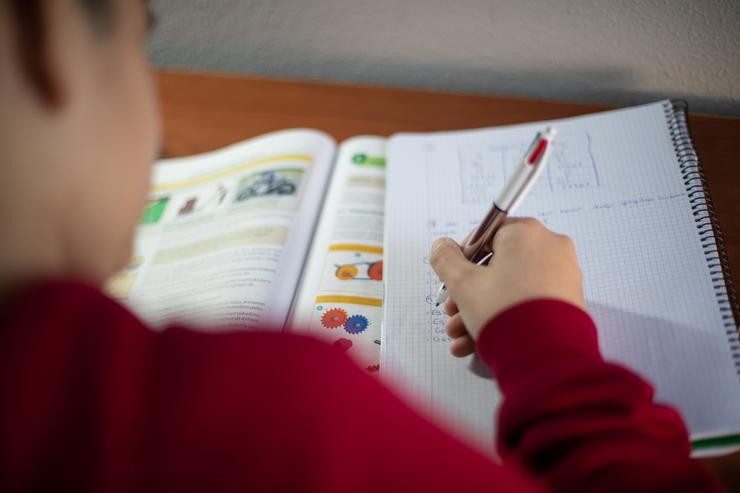 Un neno realiza os seus deberes na súa habitación durante o confinamento polo estado de alarma. Iñaki Berasaluce - Europa Press 