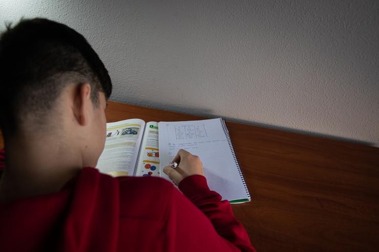 Un adolescente realizando tarefas escolares durante o confinamento. Iñaki Berasaluce - Europa Press