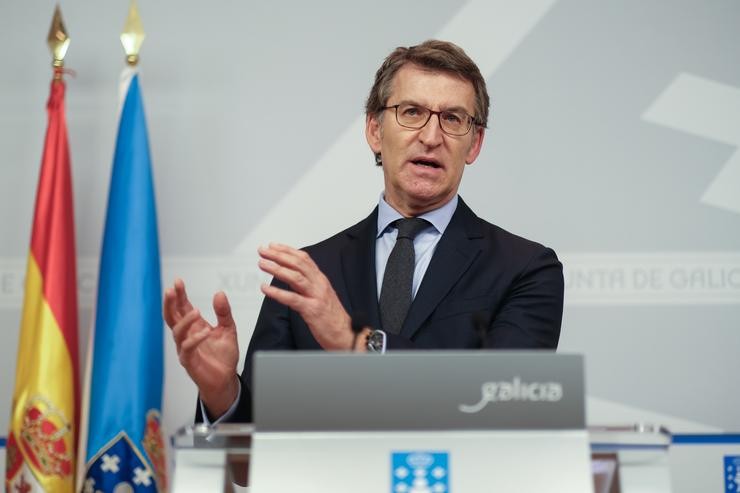 O presidente da Xunta, Alberto Núñez Feijóo, comparece en rolda de prensa. DAVID CABEZÓN @ XUNTA DE GALICIA / Europa Press
