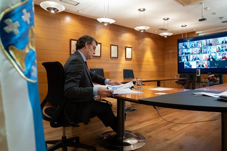 Ou Titular Do Goberno Galego Na Videoconferencia Co Presidente Do Goberno Central E Vos Presidentes Autonómicos. Xunta de Galicia 