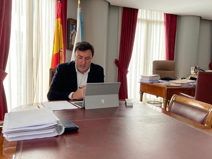 O presidente da Deputación da Coruña, Valentín González Formoso, durante unha videconferencia pola crise sanitaria do COVID-19. DEPUTACIÓN DA CORUÑA