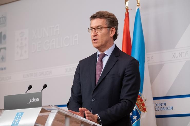 O presidente da Xunta, Alberto Núñez Feijóo, na rolda de prensa posterior ao Consello.. DAVID CABEZÓN @ XUNTA DE GALICI / Europa Press
