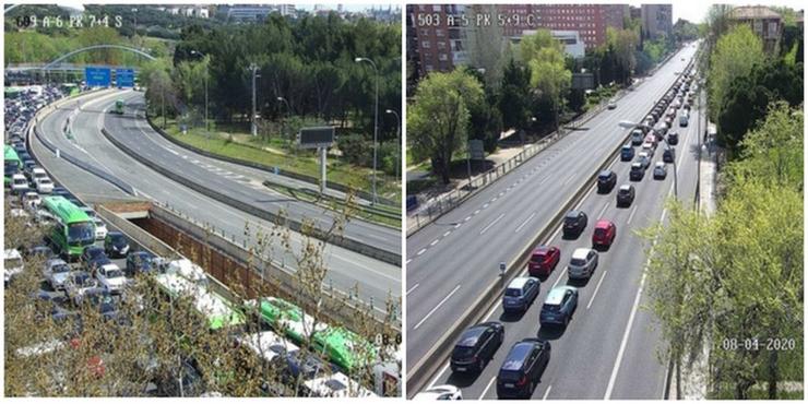 Imaxe de retencións de coches nas principais saídas de Madrid / DGT