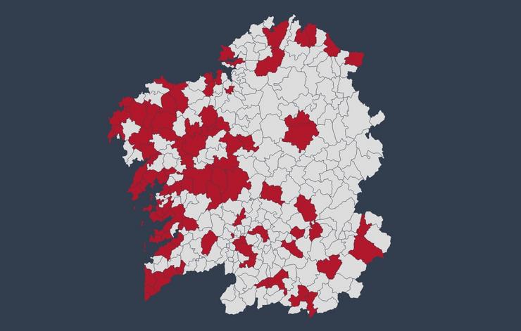 Mapa de concellos con casos de coronavirus