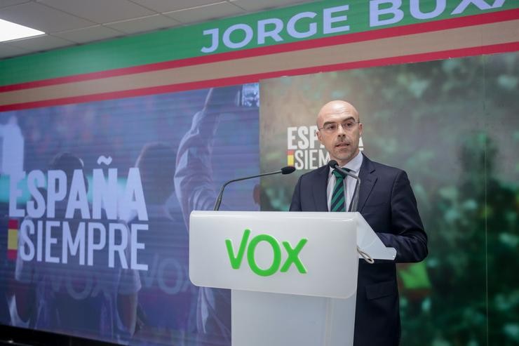 O xefe da delegación de Vox no Parlamento Europeo, Jorge Buxadé, na sede do partido en Madrid (España). Ricardo Rubio - Europa Press - Arquivo