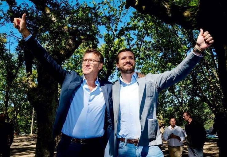 O líder do PP, Pablo Casado, nun acto electoral co presidente da Xunta, Alberto Núñez Feijóo 