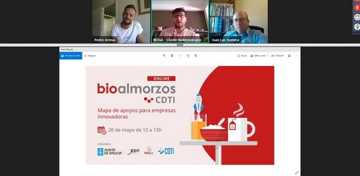 Imaxe do 'Bioalmorzo' organizado polo clúster Bioga con empresas do sector biotech e responsables do CDTI.. BIOGA 