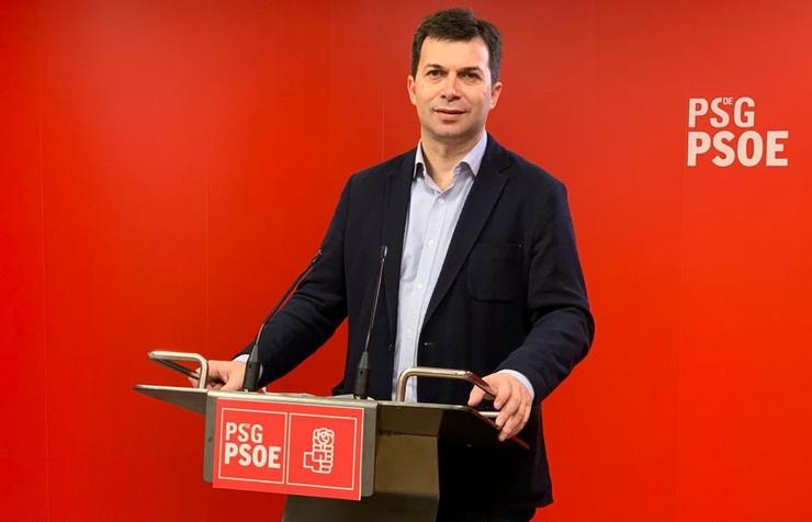 O secretario xeral do PSdeG, Gonzalo Caballero, en rolda de prensa este venres 22 de maio. PSDEG 