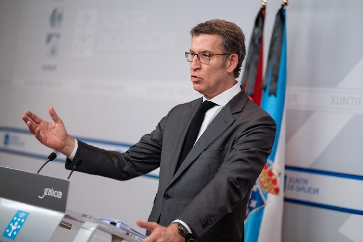 O presidente da Xunta, Alberto Núñez Feijóo, en rolda de prensa.. XUNTA / Europa Press
