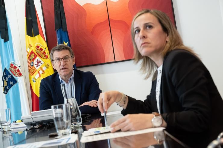 Feijóo e Ethel Vázquez nunha reunión telemática. DAVID CABEZÓN @ XUNTA DE GALICIA