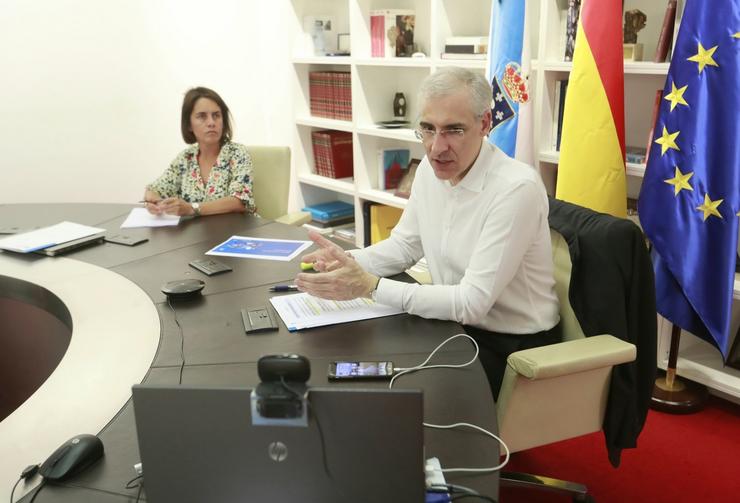 Francisco Conde en reunión por videoconferencia. XUNTA 