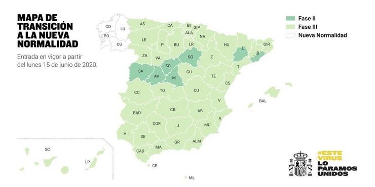 Mapa da situación de España a partir do 15 de xullo.. Moncloa 