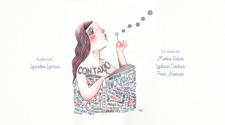 'Contaxio', escrito por María Solar, Ledicia Costas e Fran Alonso. Ilustración feita por Leandro Lamas.