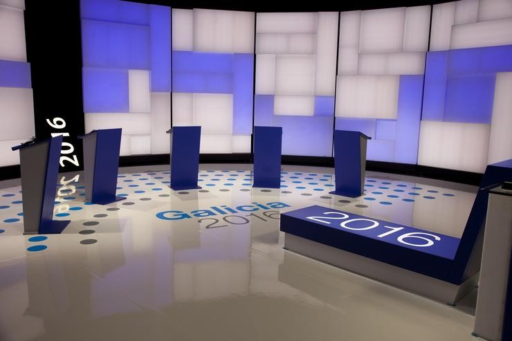 Estudio da Corporación de Radio Televisión de Galicia (CRTVG) preparado para un debate a seis nas eleccións autonómicas galegas para o 5 de abril. CRTVG - Arquivo 