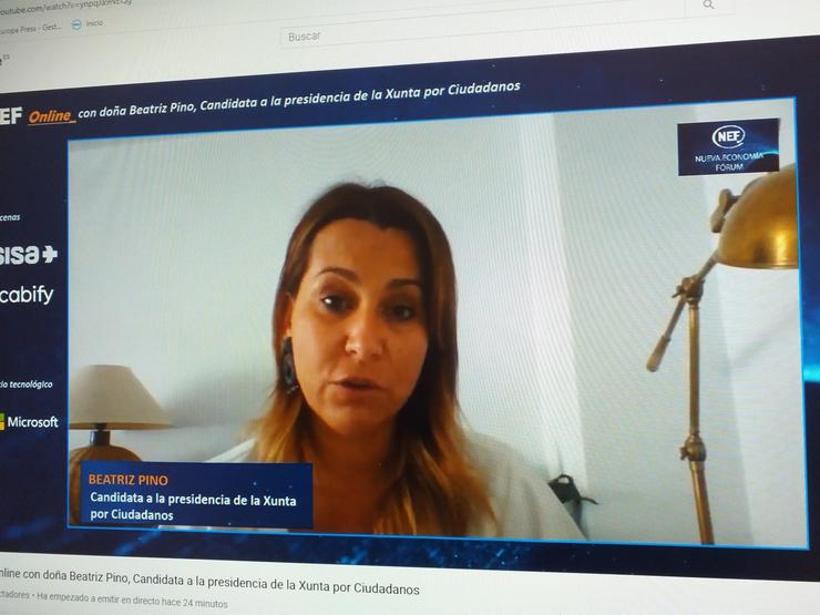 A candidata de Cidadáns á presidencia da Xunta, Beatriz Piñeiro, durante un encontro virtual organizado por Nova Economía Forum.. PAULA XUSTO-EUROPA PRESS 
