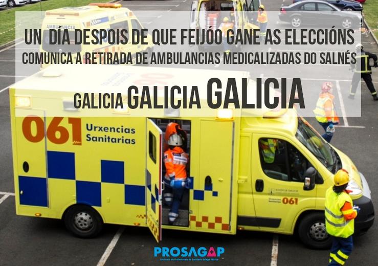 Prosagap denuncia que a ambulancia de Vilagarcía será trasladada para Portonovo para atender aos turistas
