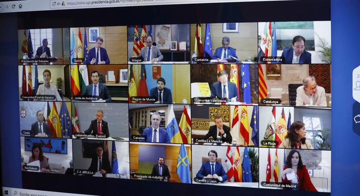 Imaxe dunha videoconferencia de todos os presidentes autonómicos e Pedro Sánchez durante a pandemia.. GOBERNO DE ASTURIAS