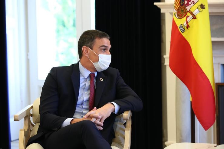 O presidente do Goberno, Pedro Sánchez, durante un encontro co primeiro ministro de Portugal, António Costa, no Palacio de São Bento, en Lisboa (Portugal), a 6 de xullo de 2020.. Moncloa / Europa Press