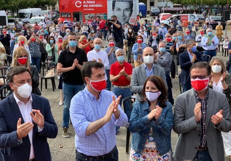 O presidente da Deputación da Coruña, Valentín González Formoso; o candidato do PSdeG á Presidencia da Xunta, Gonzalo Caballero; a portavoz no Congreso do PSOE, Adriana Lastra, e o alcalde de Ferrol, Ángel Mato 