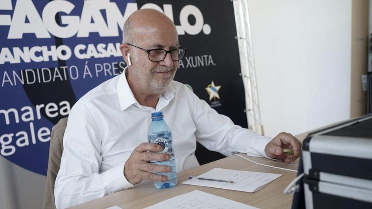 O candidato de Marea Galeguista á Presidencia da Xunta, Pancho Casal, durante unha videoconferencia en campaña. MAREA GALEGUISTA 