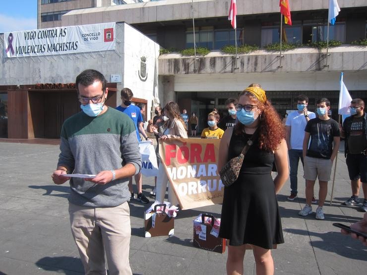 O responsable comarcal de Galiza Nova en Vigo, Brais Ruanova, antes de participar no acto / Europa Press