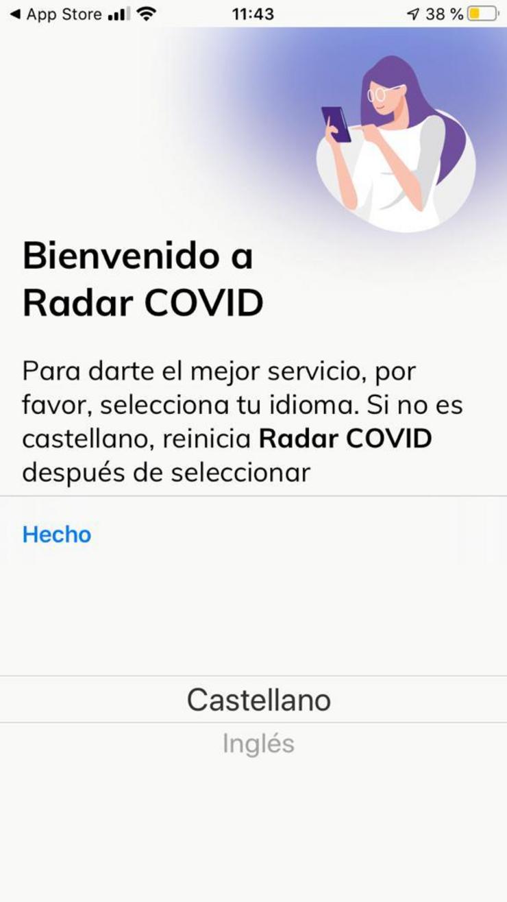 A nova app do Ministerio de Sanidade, 'Radar COVID', só deixa escoller entre castelán e ingles. 