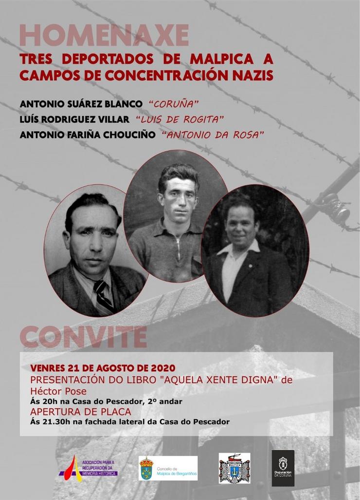 Acto de homenaxe a tres veciños de Malpica (A Coruña) deportados a campos de concentración nazis. ARMH / Europa Press