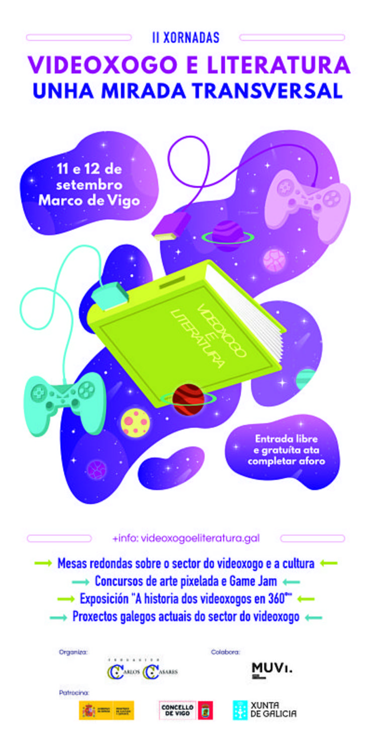 Cartel da II Xornadas "Videoxogo e Literatura" da Fundación Carlos Casares. / Fundación Carlos Casares