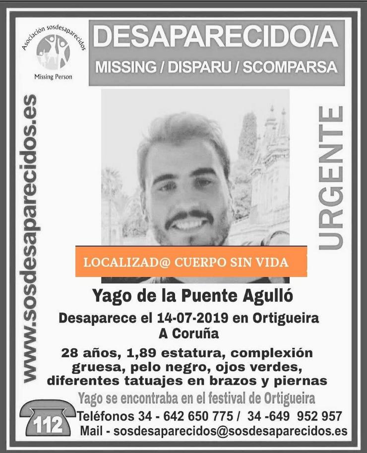 Sos Desaparecidos ratifica que Yago da Ponte foi localizado sen vida.. SOS DESAPARECIDOS / Europa Press
