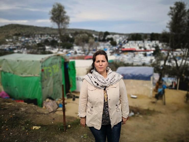 Ana Miranda, no campamento de Moria, en marzo / BNG.