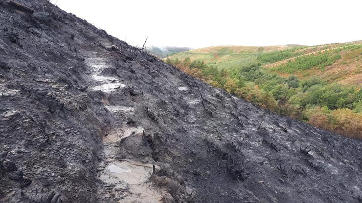 Os leitos de ríos erosionados convértense en transportadores de chapapote forestal cando hai choivas logo dun incendio / remitido