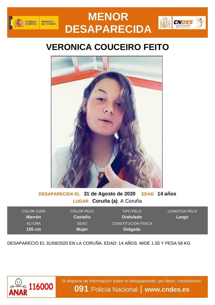 Menor desaparecida na Coruña. MINISTERIO DO INTERIOR