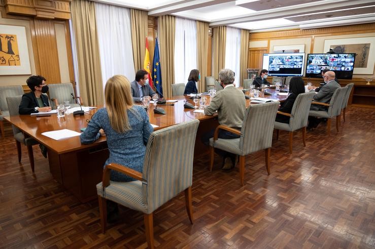 O ministro de Sanidade, Salvador Illa (5d), preside por videoconferencia a reunión do Consello Interterritorial do Sistema Nacional de Saúde, en Madrid (España), a 30 de setembro de 2020.. Moncloa 