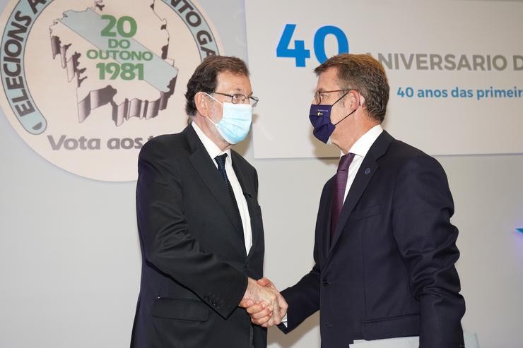 O expresidente do Goberno Mariano Rajoy e o presidente da Xunta de Galicia, Alberto Núñez Feijóo. Álvaro Ballesteros - Europa Press