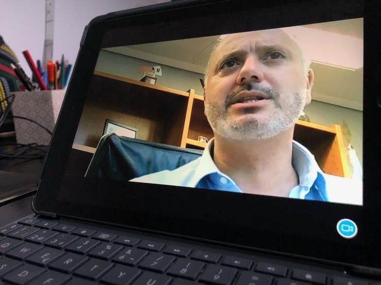 O secretario xeral do PSOE de Pontevedra, na reunión telemática da convención precongresual.. PSOE DE PONTEVEDRA / Europa Press