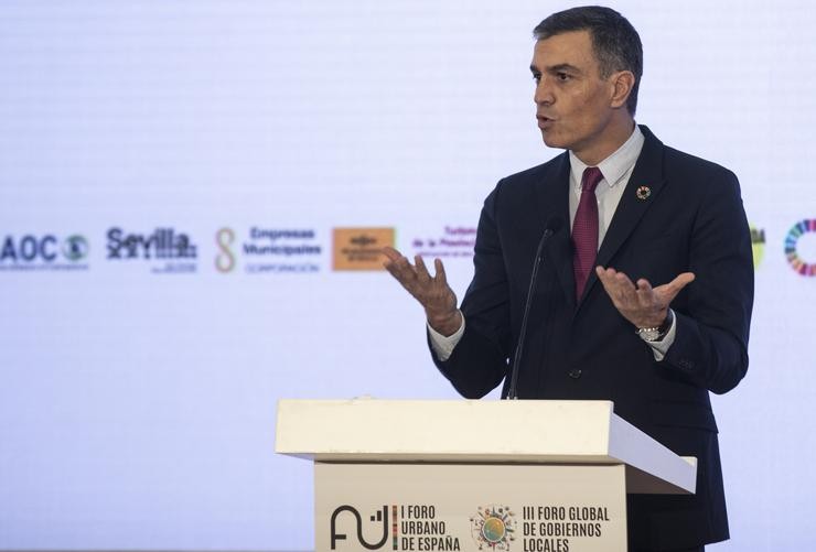 O presidente do Goberno, Pedro Sánchez, intervén na inauguración oficial do I Foro Urbano de España e o III Foro de Gobernos Locais, a 5 de setembro do 2021 en Sevilla (Andalucía) A primeira edición do Foro Urbano de España celébrase do. María José López - Europa Press