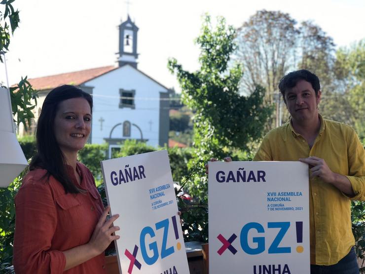 Olalla Rodil e Xabier Campos, responsables da área de Comunicación, na presentación da campaña do BNG para a XVII Asemblea Nacional / Europa Press