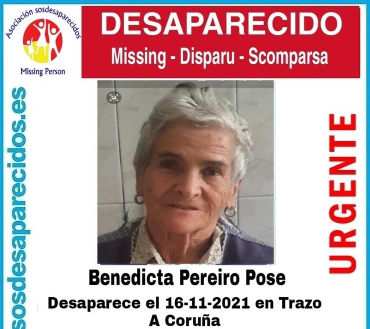 Benedicta Pereiro Pouse, desparecida en Trazo (A Coruña) o 16 de novembro. SOS DESAPARECIDOS