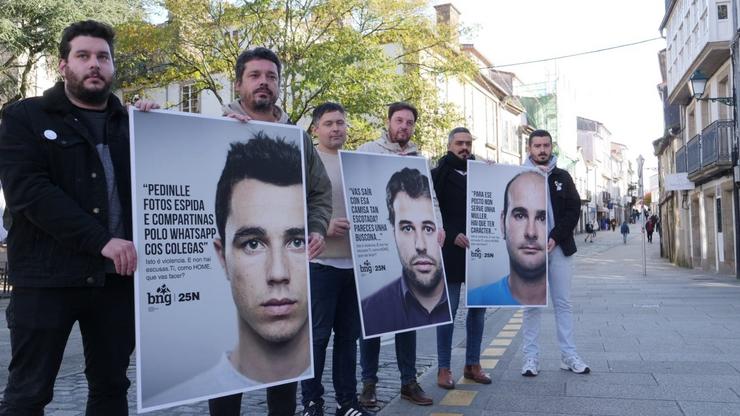 O responsable de Comunicación do BNG, Xavier Campos, acompañado dos deputados Paulo Ríos, Mon Fernández, Manuel Lourenzo, Daniel Pérez e Daniel Castro, presentan a campaña polo 25N.. BNG 