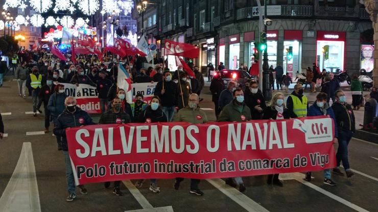 Manifestantes percorren as rúas de Vigo. CIG / Europa Press