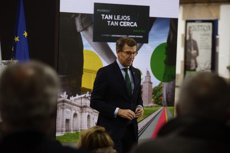 O presidente da Xunta de Galicia, Alberto Núñez Feijóo, no acto de inauguración da liña de AVE Madrid-Galicia, na Estación da Gudiña-Porta, a 20 de decembro de 2021, na Gudiña, Ourense, Galicia, (España).. Rosa Veiga - Europa Press 