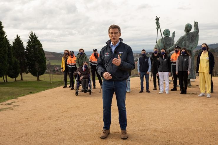 O presidente dá Xunta, Alberto Núñez Feijóo, durante a súa mensaxe de Fin de Ano de 2021. Monte do Gozo, Santiago de Compostela. DAVID CABEZÓN @ XUNTA DE GALICIA