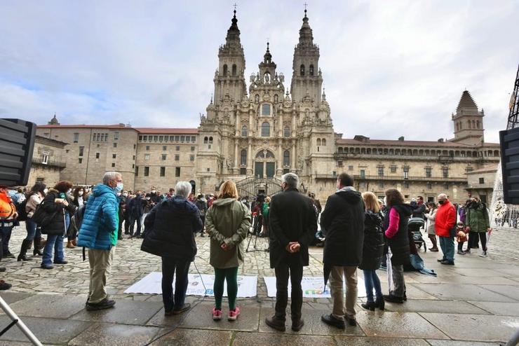 Os mozos no seu llegaada á Praza do Obradoiro, en Santiago de Compostela. UP2Ou PROJECT / Europa Press